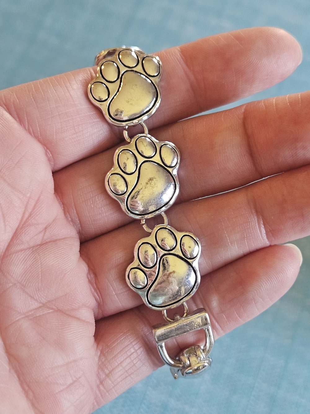 Silver Paw Print Dog Bracelet - Silver Color